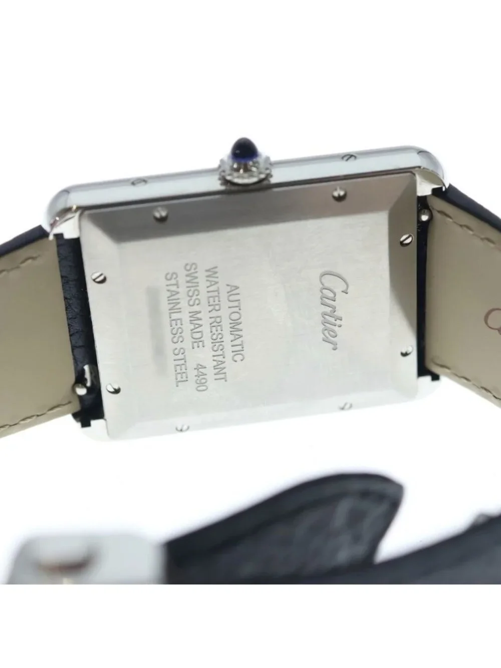 Cartier Tank Must XL Silver Dial Leather Automatic Winding Watch Black